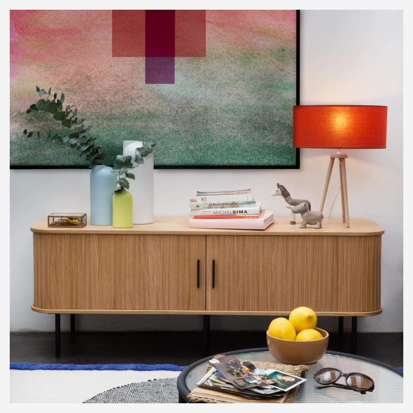TV-Möbel aus Eiche mit Schiebetüren - Naturfarben