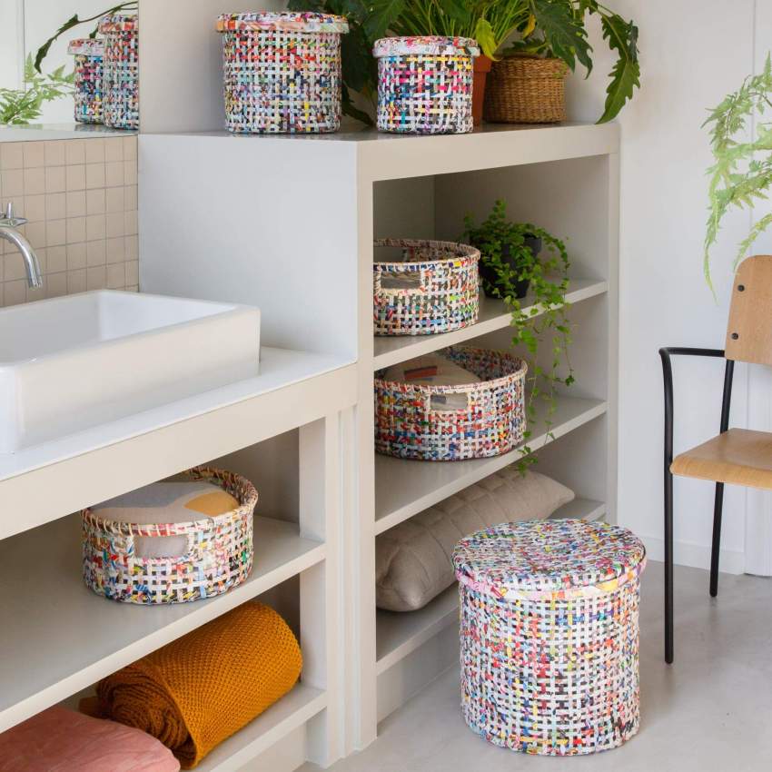 Set van 3 manden van gerecycled papier - Multicolor