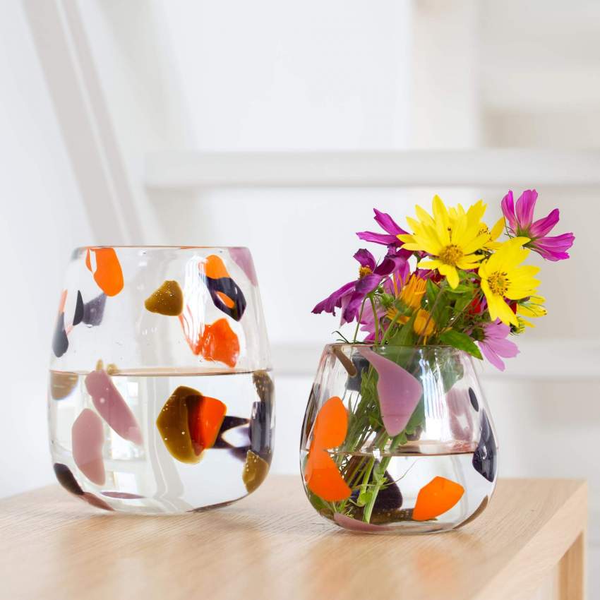 Vase aus Glas - 21 cm - Bunt getupft