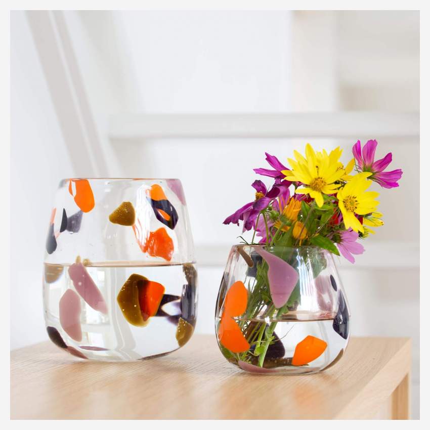 Vaas van glas - 21 cm - Meerkleurig gespikkeld
