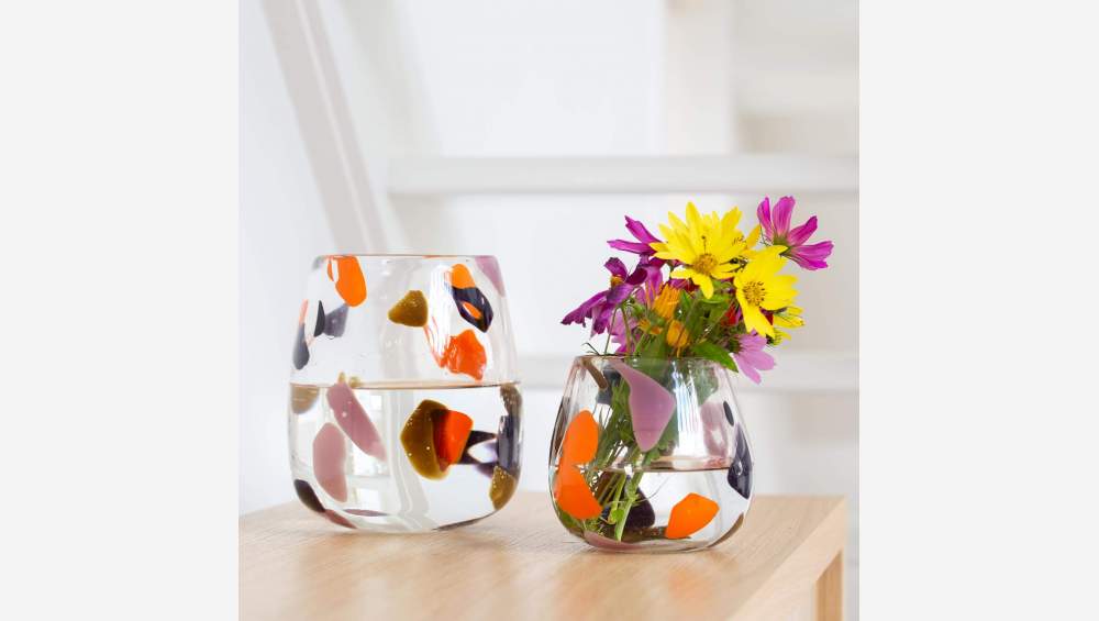 Vase aus Glas - 13 cm - Bunt getupft