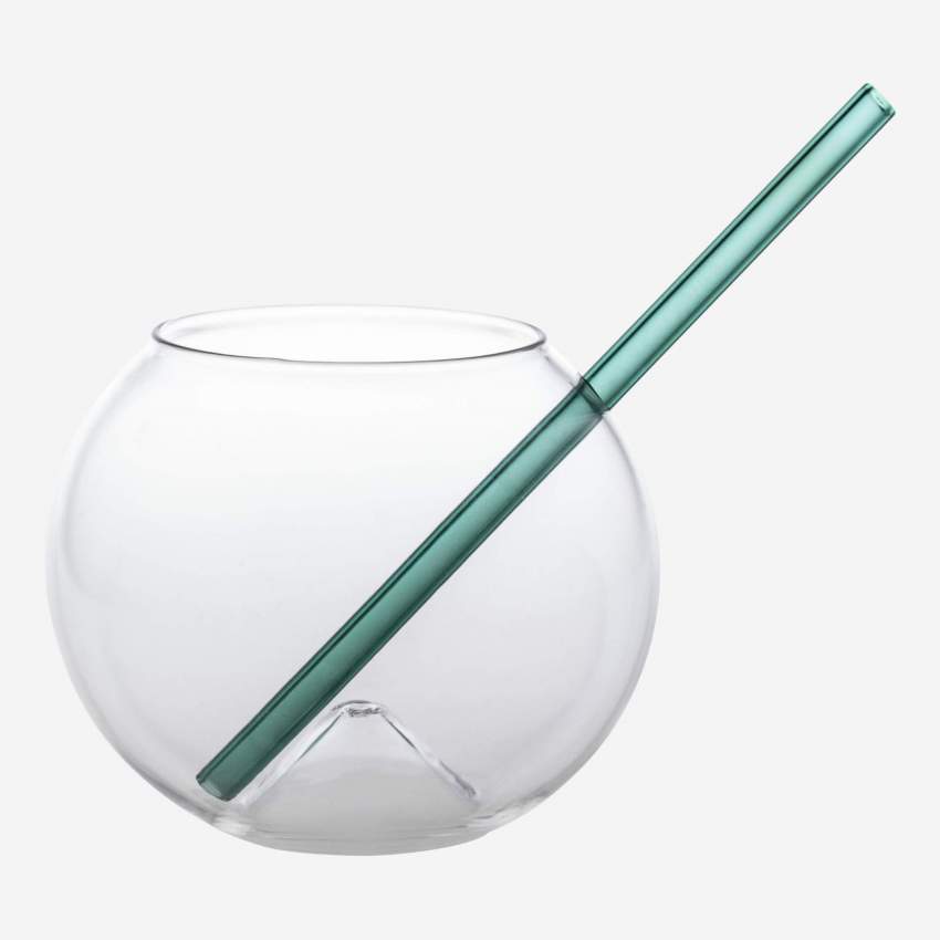 2er-Set Cocktailgläser aus Glas mit Strohhalm - Transparent