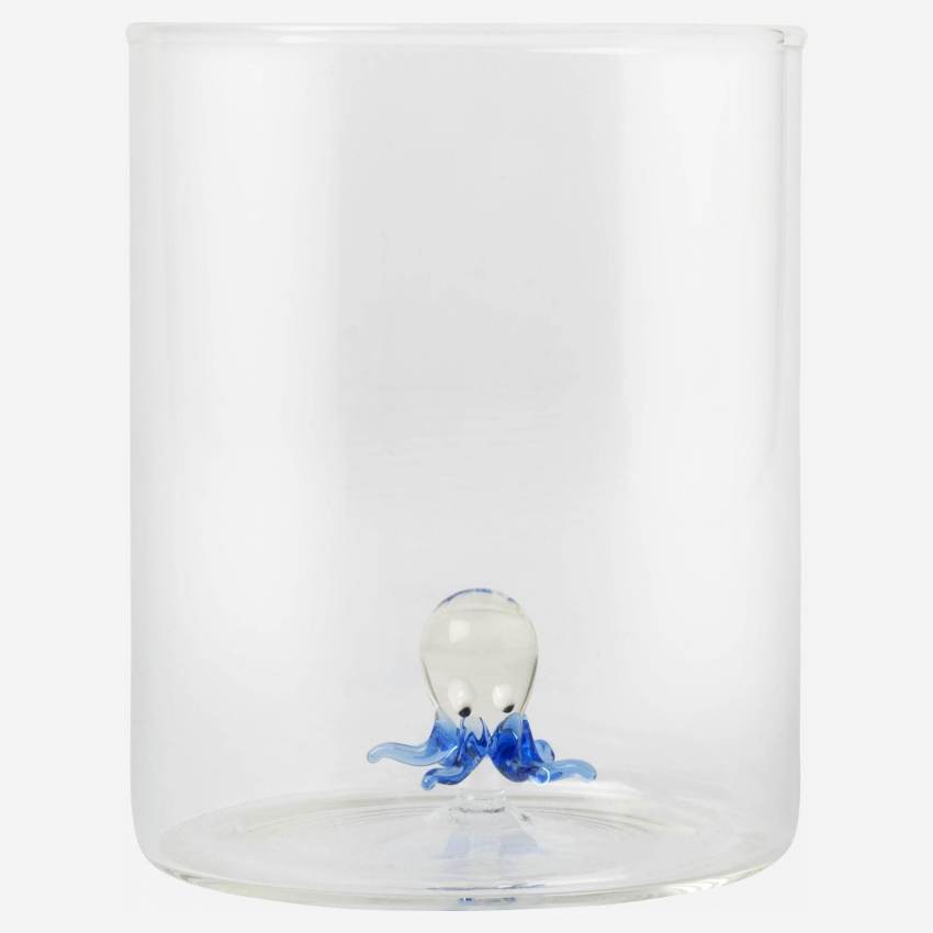 Vaso de vidrio con pulpo - Transparente