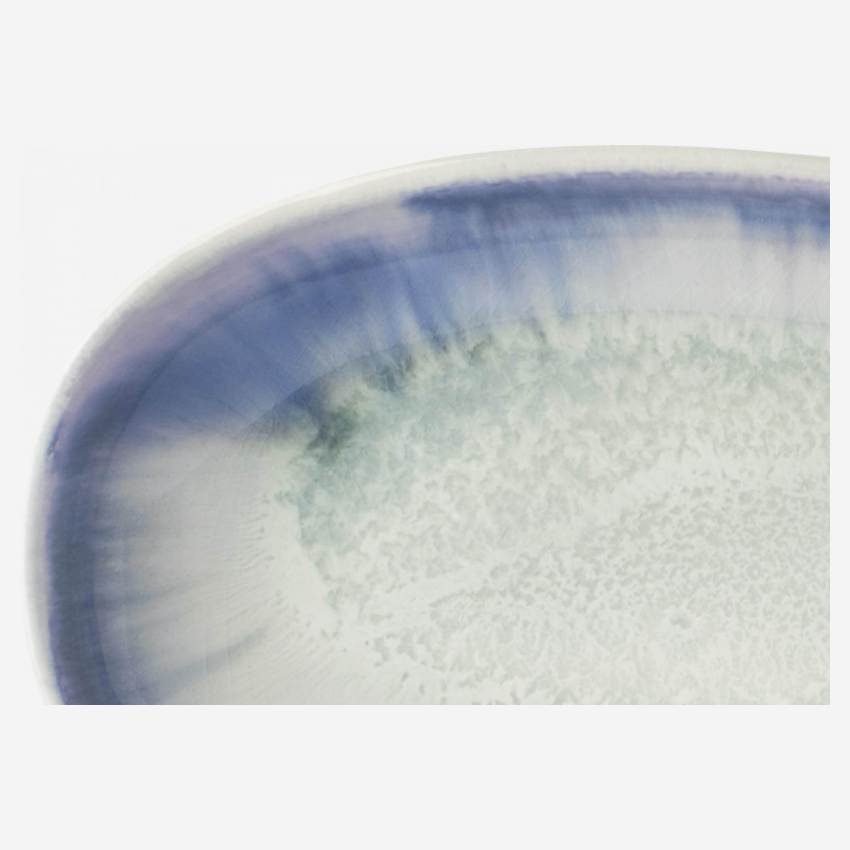 Bandeja ovalada de gres - 23,5 cm - Blanco y azul