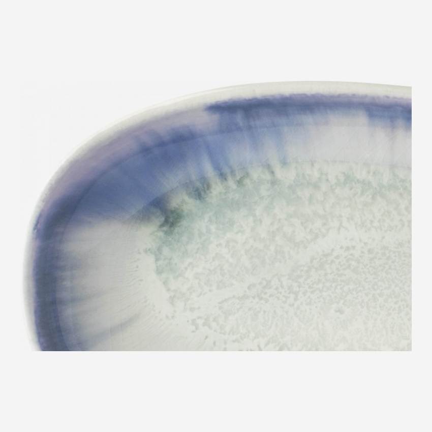 Bandeja ovalada de gres - 23,5 cm - Blanco y azul