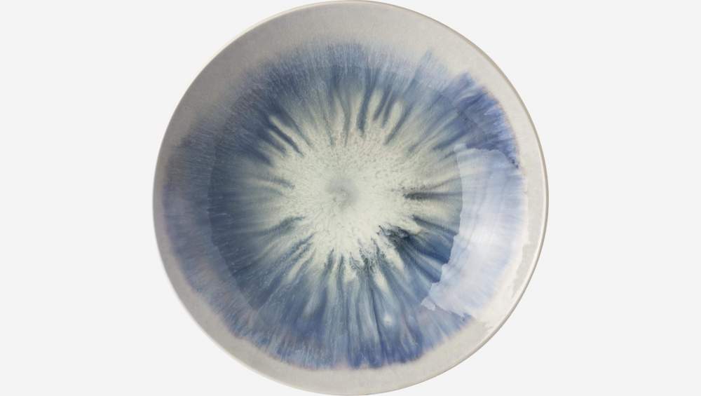 Plato hondo de gres - 23 cm - Blanco y azul