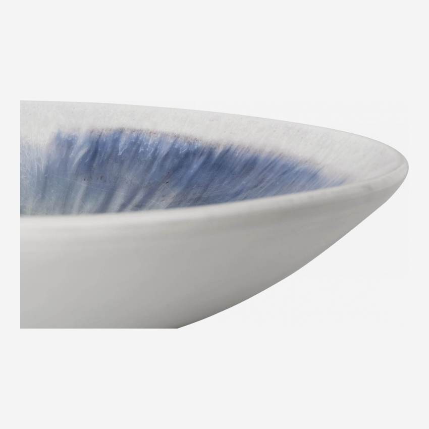 Plato hondo de gres - 23 cm - Blanco y azul