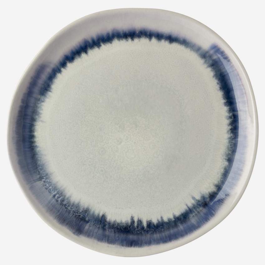 Plato llano de gres - 28 cm - Blanco y azul