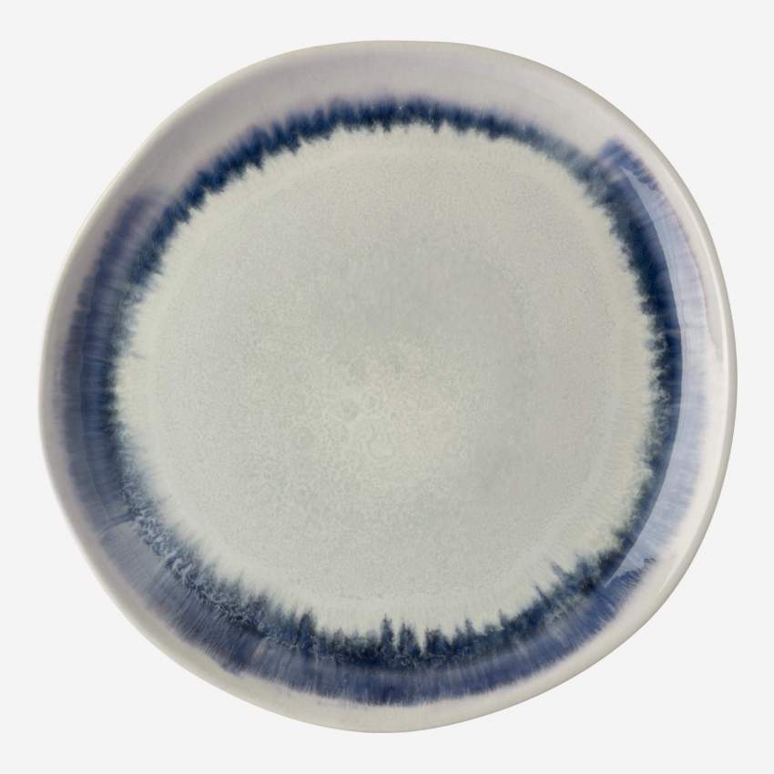 Assiette plate en grès - 28 cm - Blanc et bleu 