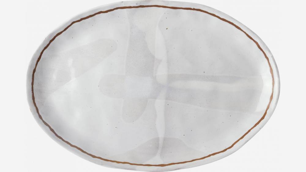 Bandeja ovalada de gres - 38,5 cm - Blanco