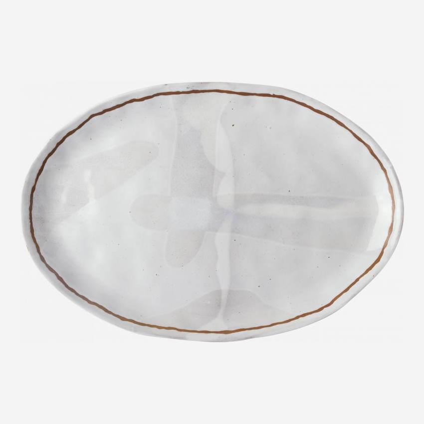 Bandeja ovalada de gres - 38,5 cm - Blanco