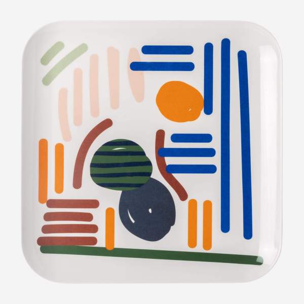 Quadratisches Serviertablett aus Melamin – 25 x 25 cm – Muster by Floriane Jacques