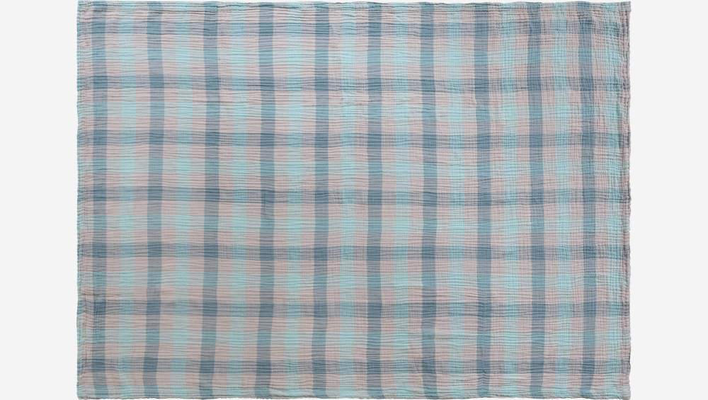 Plaid de gasa de algodón - 130 x 170 cm - Azul y gris