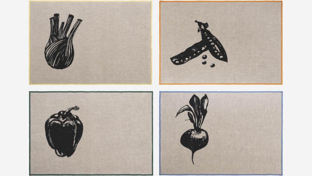 Lote de 4 individuais em linho - Motivo legumes - Design by Floriane Jacques