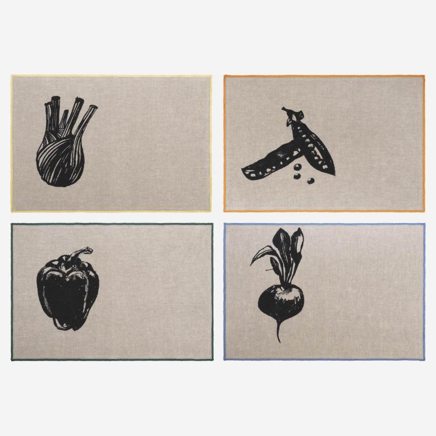 Set 4 individuales de Lino - Estampado verduras - Design by F. Jacques