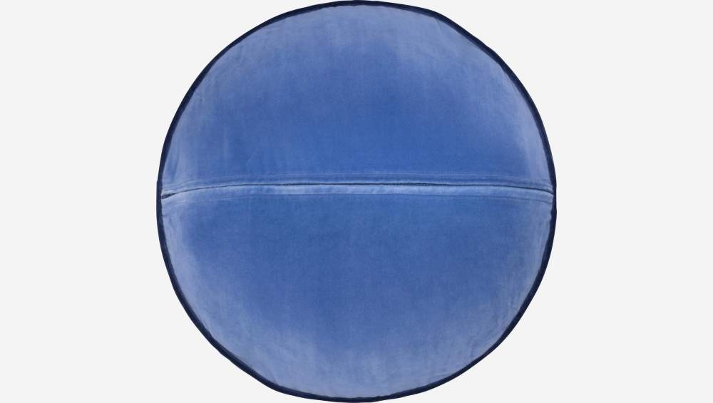 Almofada redonda em veludo - 40 cm - Azul