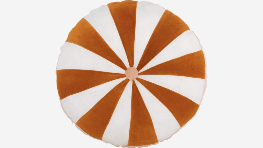 Almofada redonda em veludo - 30 cm - Cor de laranja - Design by F. Jacques