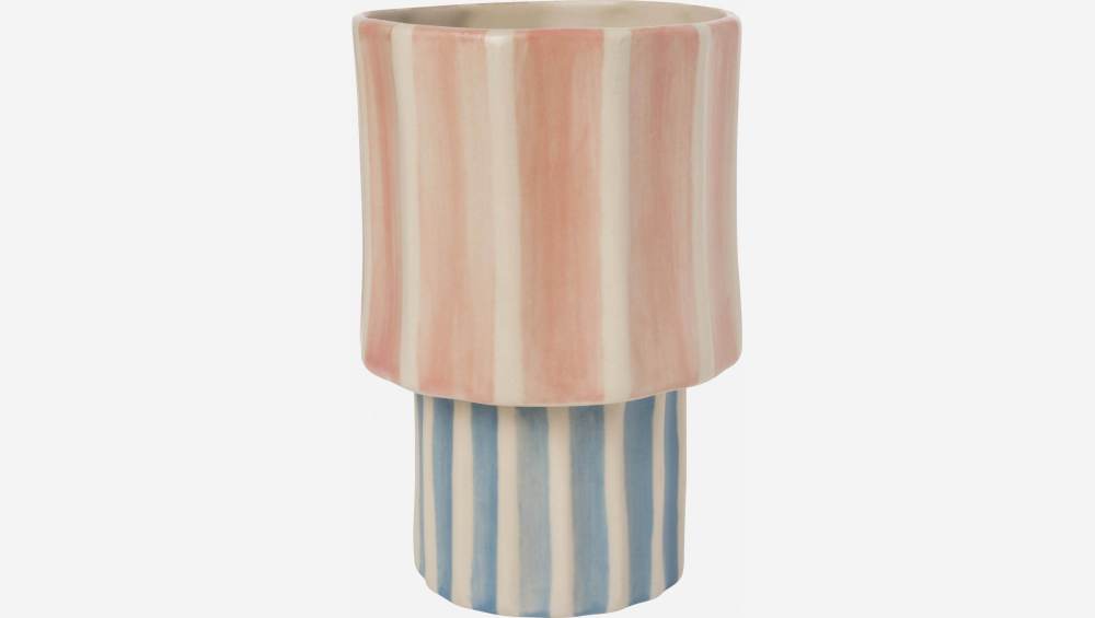 Vase aus Sandstein - 8 x 16 cm - Blau und Rosa