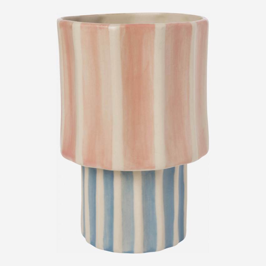Vase aus Sandstein - 8 x 16 cm - Blau und Rosa