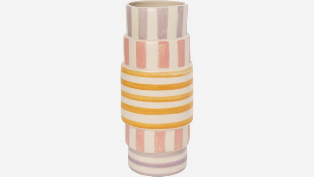 Vase aus Sandstein – 21 cm – Muster in Orange und Rosa by Floriane Jacques