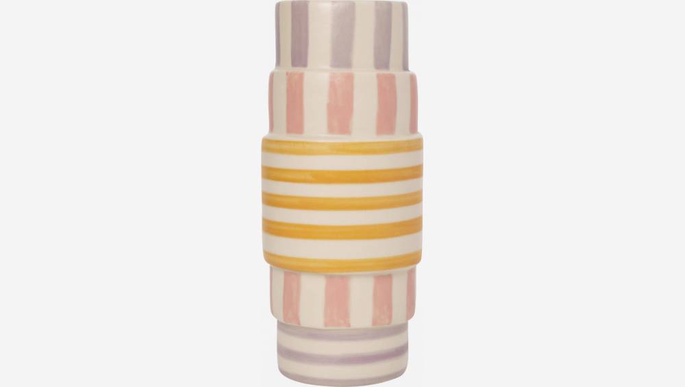Vase aus Sandstein – 21 cm – Muster in Orange und Rosa by Floriane Jacques
