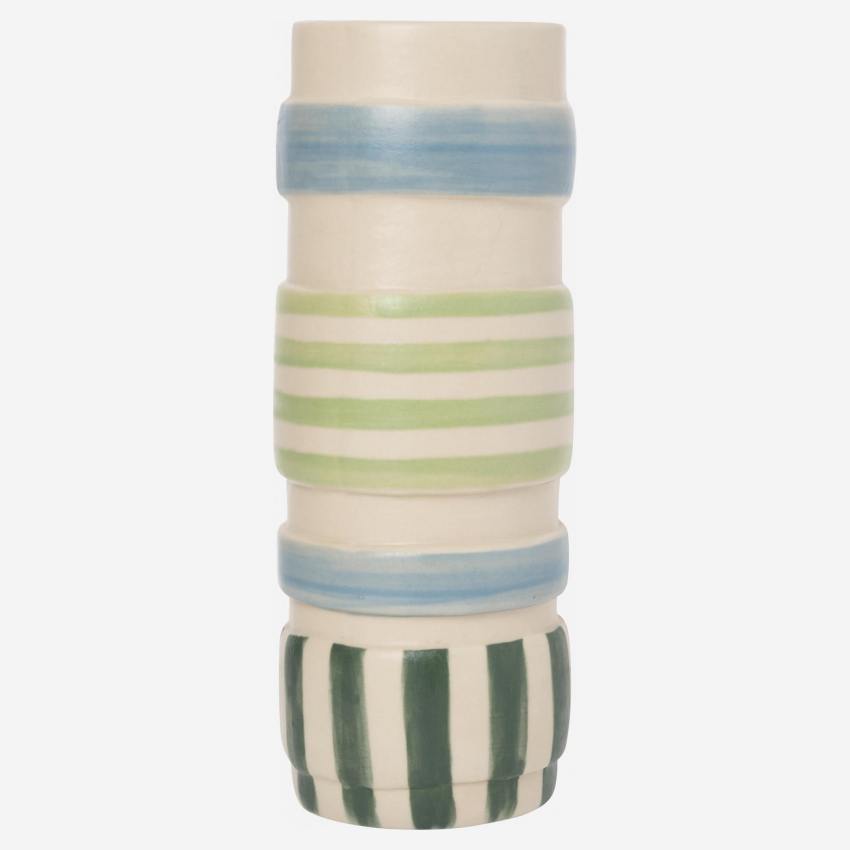 Vase aus Sandstein – 21 cm – Muster in Blau und Grün by Floriane Jacques