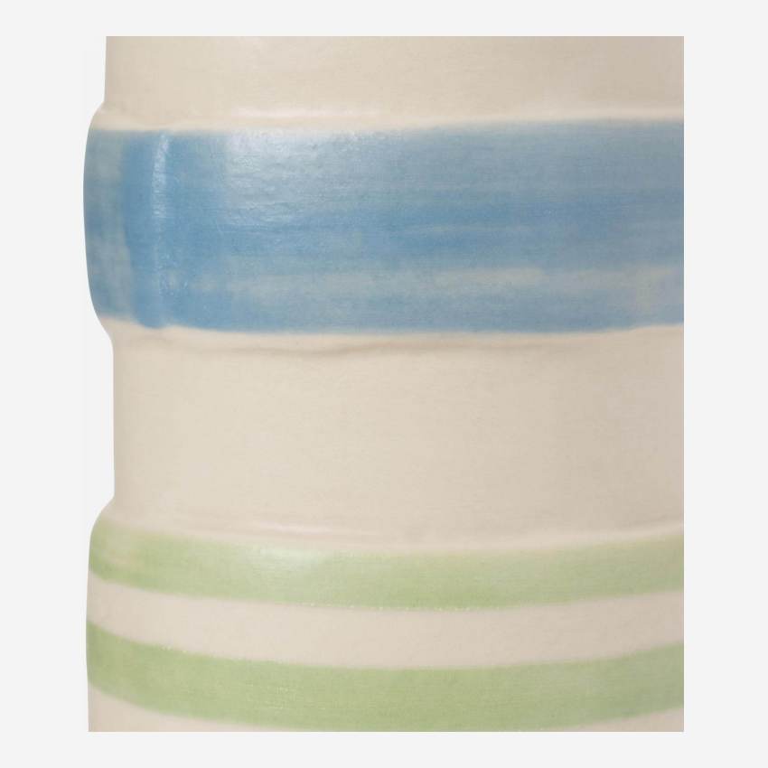 Vase aus Sandstein – 21 cm – Muster in Blau und Grün by Floriane Jacques