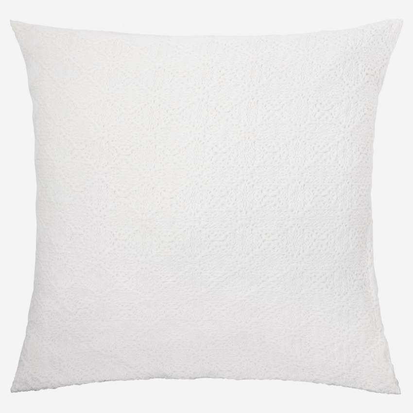 Taie d'oreiller en coton crochet - 65 x 65 cm - Blanc