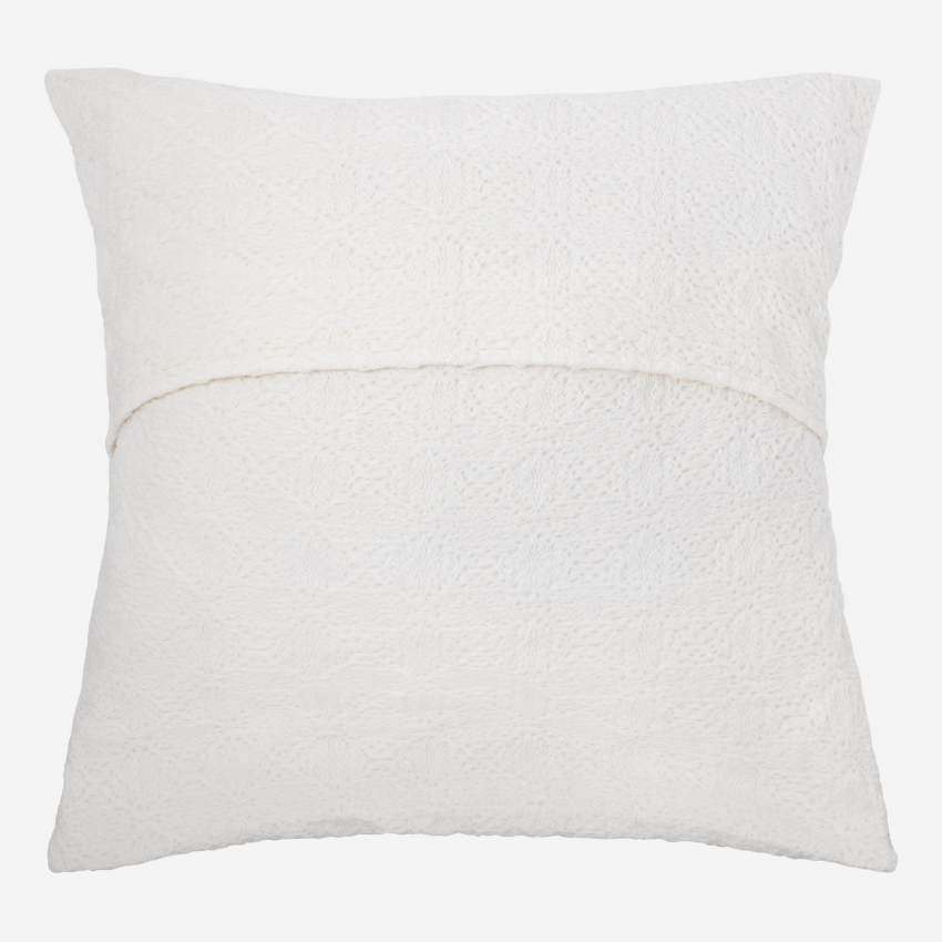 Funda de almohada de algodón crochet – 65 x 65 cm – Blanco