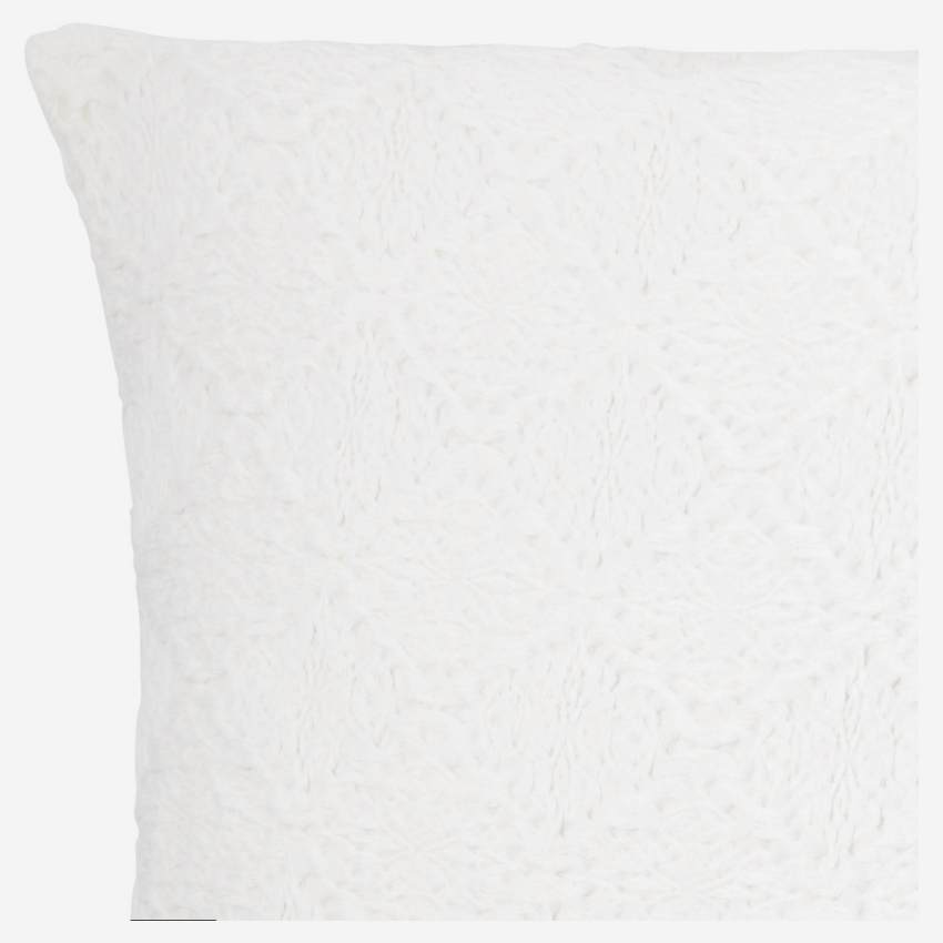 Funda de almohada de algodón crochet – 65 x 65 cm – Blanco