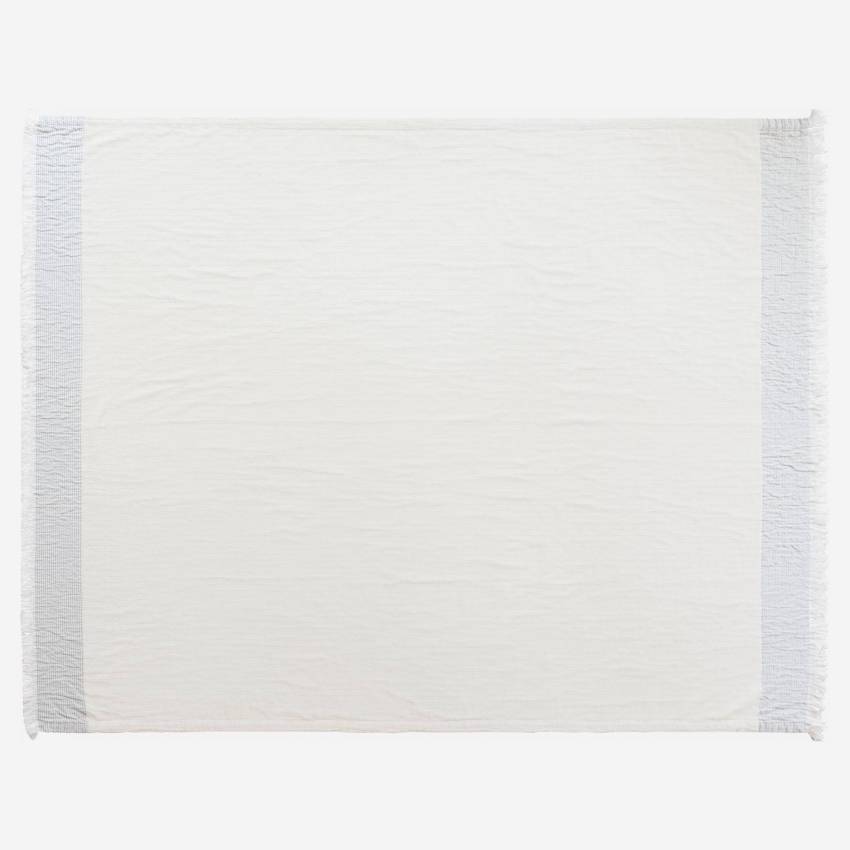 Plaid en coton – 130 x 170 cm – Beige et bleu ciel