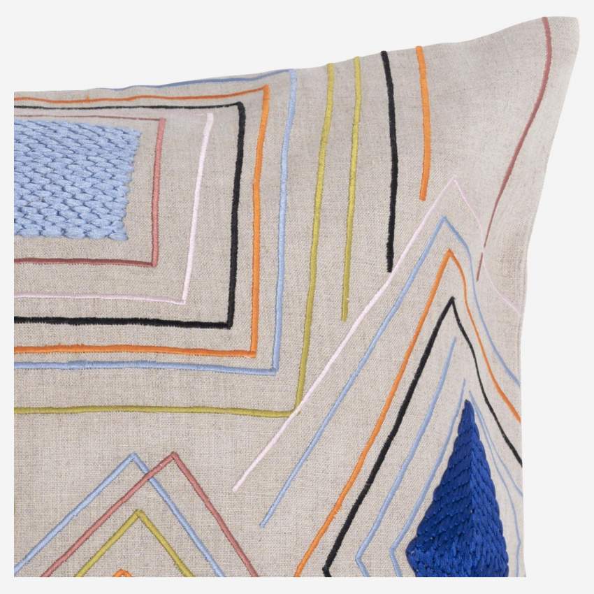 Almofada em linho bordada à mão - 40 x 60 cm - Multicolor - Design by Floriane Jacques