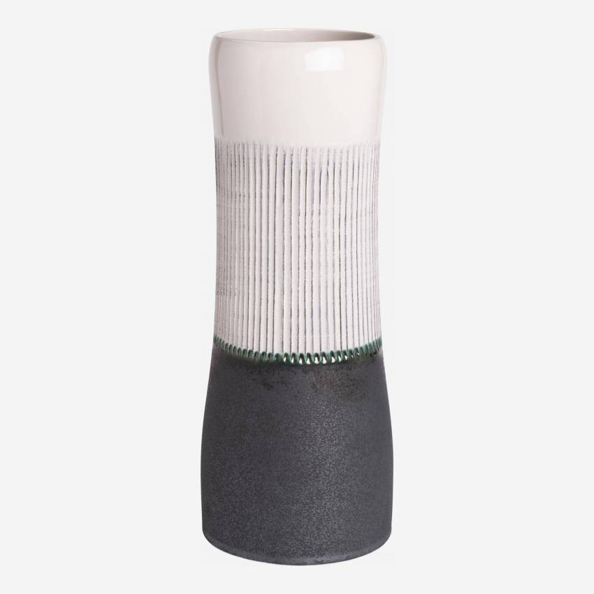 Vase en céramique - 12 x 33 cm - Gris et blanc