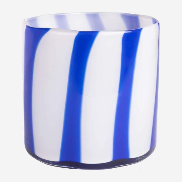 Vase en verre soufflé bouche - 15 x 15 cm - Rayures bleues
