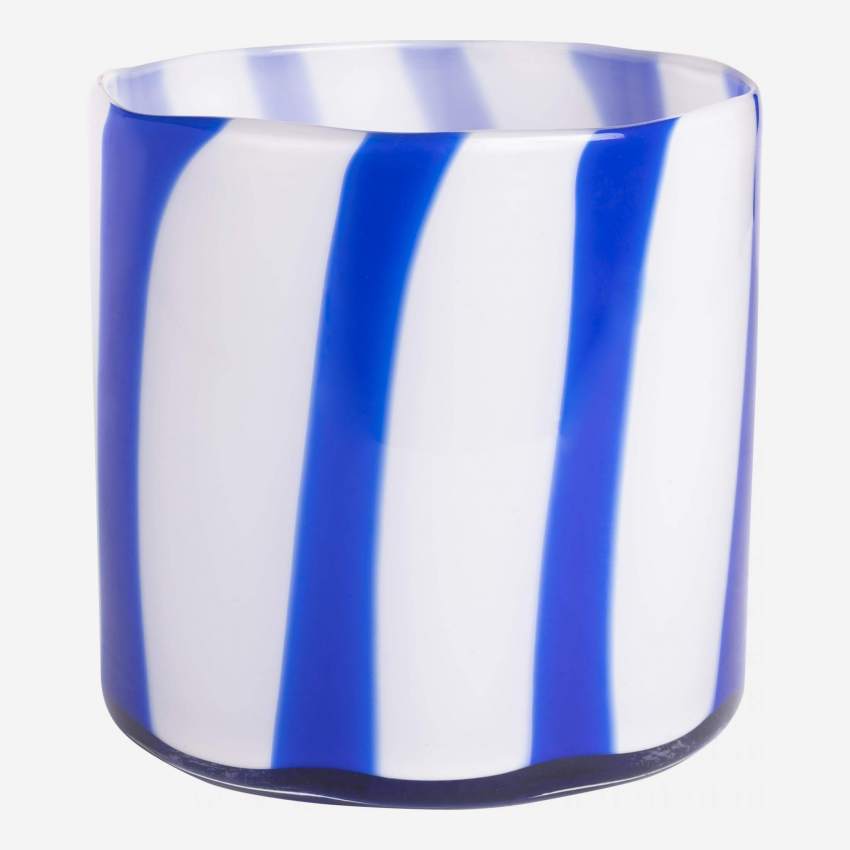 Vase en verre soufflé bouche - 15 x 15 cm - Rayures bleues