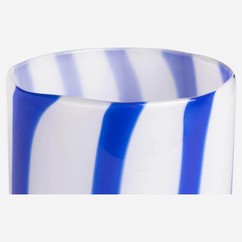 Vase aus mundgeblasenem Glas - 15 x 15 cm - Blaue Streifen