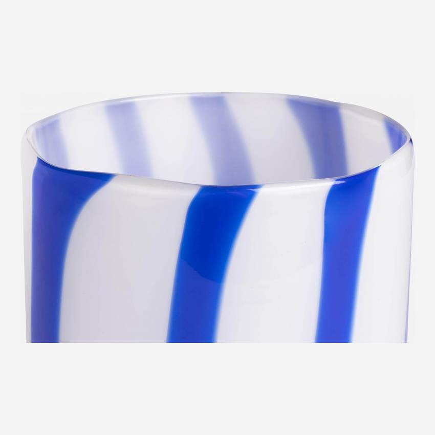 Vase aus mundgeblasenem Glas - 15 x 15 cm - Blaue Streifen
