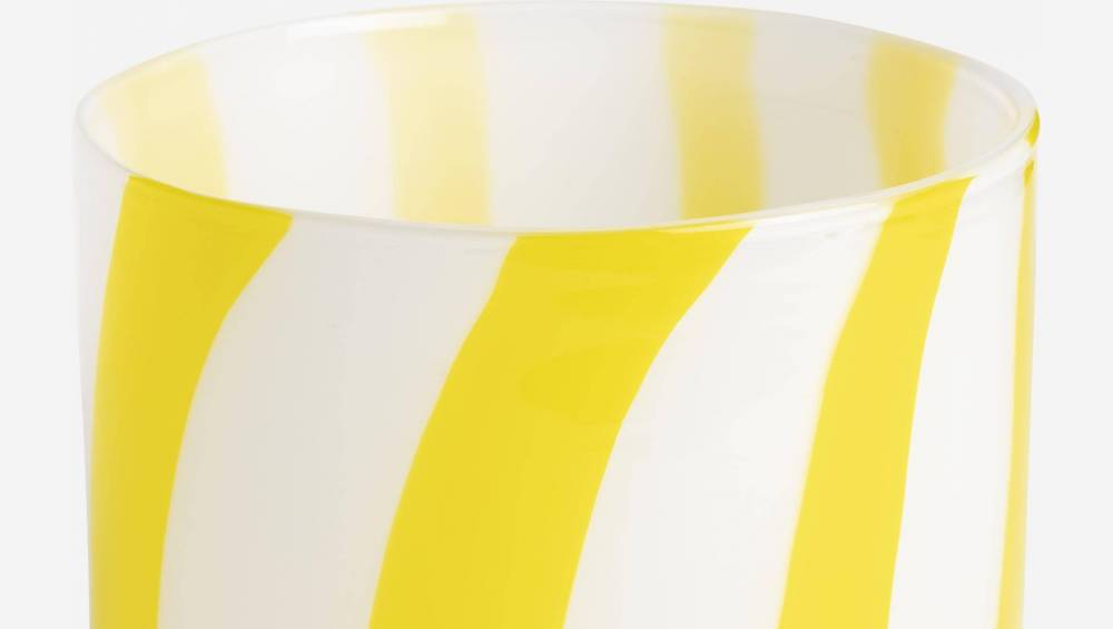 Vase aus mundgeblasenem Glas - 15 x 15 cm - Gelbe Streifen