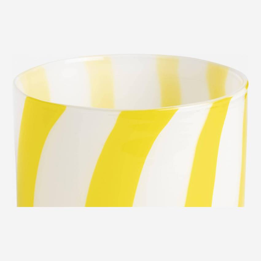 Vase aus mundgeblasenem Glas - 15 x 15 cm - Gelbe Streifen
