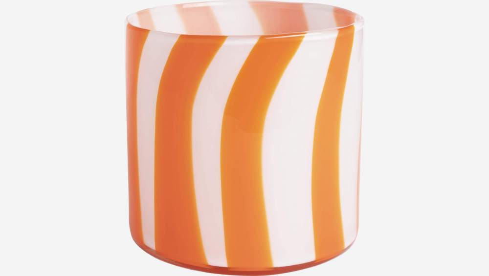 Vase en verre soufflé - 15 x 15 cm - Rayures orange