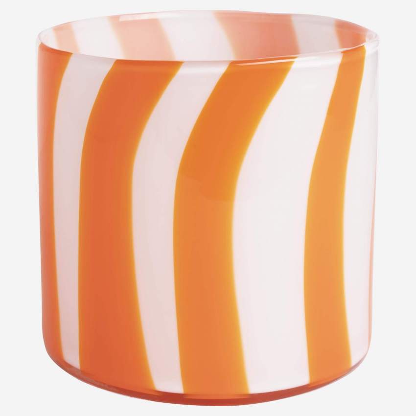 Vase aus mundgeblasenem Glas - 15 x 15 cm - Orangefarbene Streifen