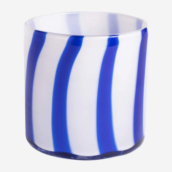 Vaso per candele in vetro soffiato a bocca - 10 x 10 cm - Strisce blu