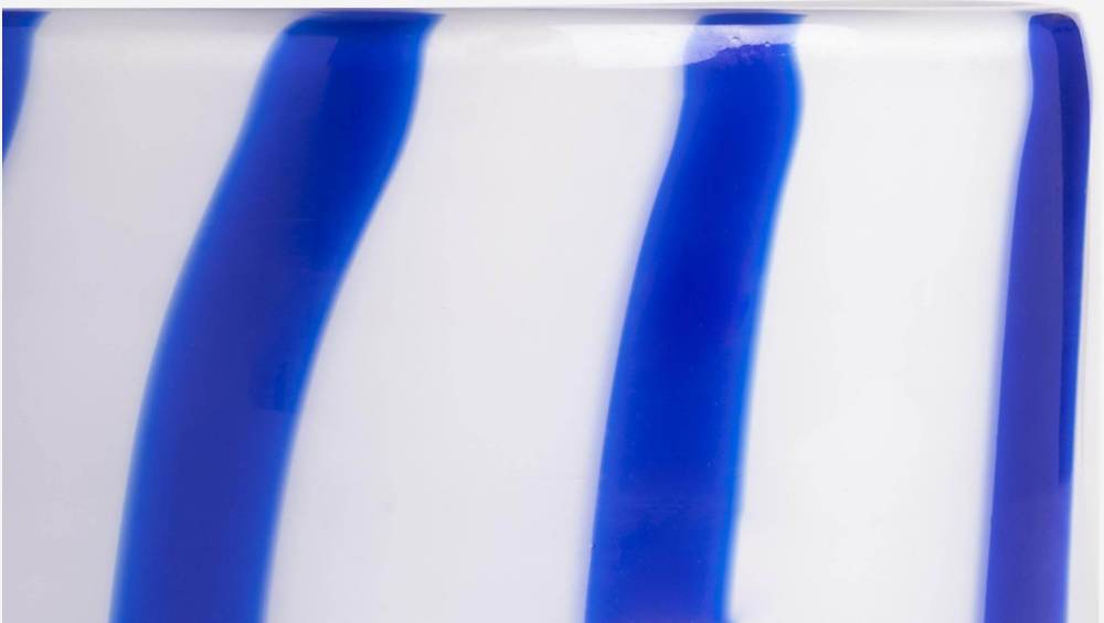 Windlicht aus mundgeblasenem Glas - 10 x 10 cm - Blaue Streifen  