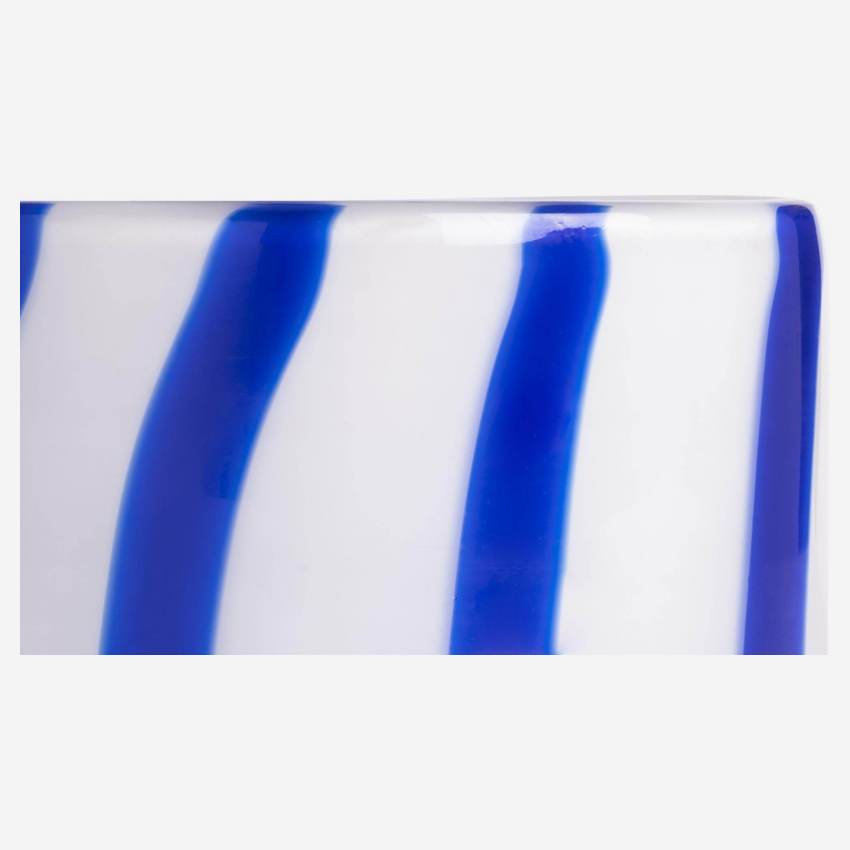 Windlicht aus mundgeblasenem Glas - 10 x 10 cm - Blaue Streifen  