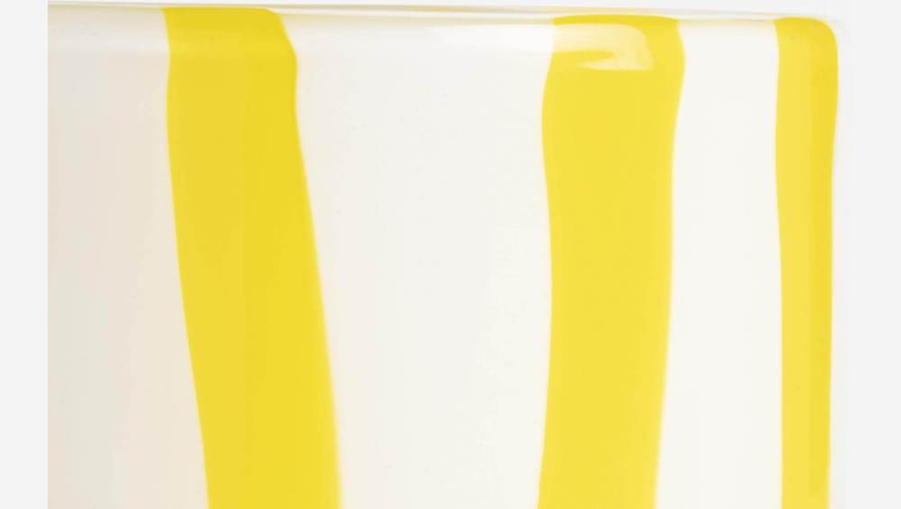 Photophore en verre soufflé bouche - 10 x 10 cm - Rayures jaunes  