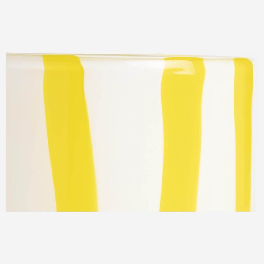 Windlicht aus mundgeblasenem Glas - 10 x 10 cm - Gelbe Streifen  