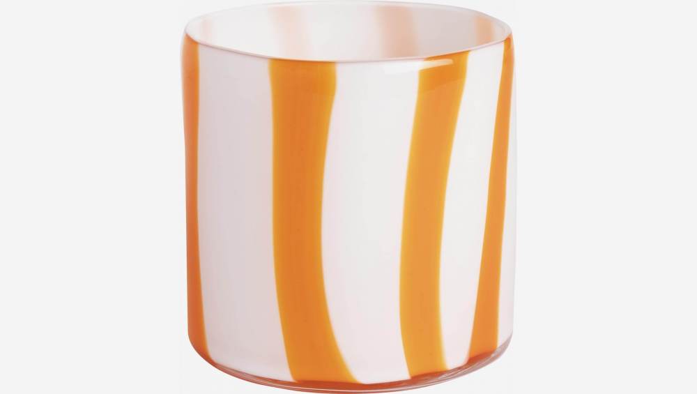 Suporte de vela em vidro soprado - 10 x 10 cm - Riscas cor de laranja