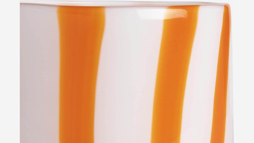 Suporte de vela em vidro soprado - 10 x 10 cm - Riscas cor de laranja
