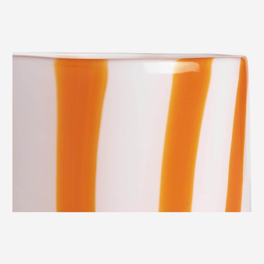 Photophore en verre soufflé bouche - 10 x 10 cm - Rayures orange