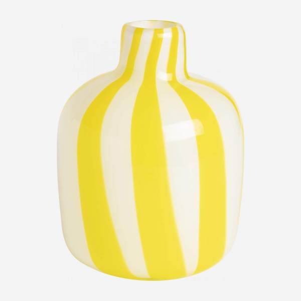 Vase aus mundgeblasenem Glas - 13 x 16 cm - Gelbes Streifenmuster